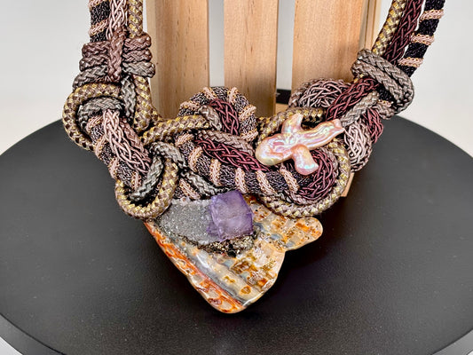Alex And Lee Multi Gemstone And Cord Statement Bib Necklace: Collectors Item