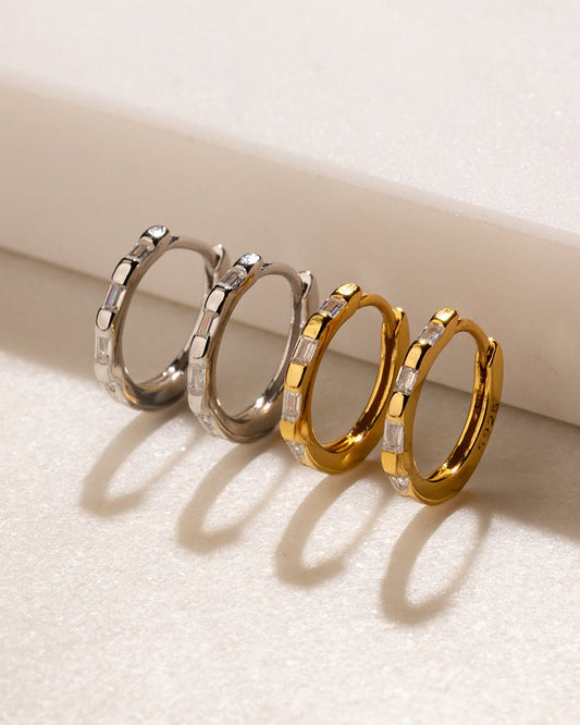 Sterling Silver Henley CZ Baguette Micro Hoop Earrings