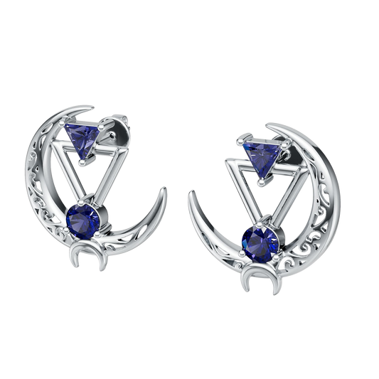Sterling Sliver Crescent Moon Earrings With Gemstones: Statement Filigree Jewelry, Rose Gold, Gold, Rhodium, Diamond, Emerald, Wedding Gift