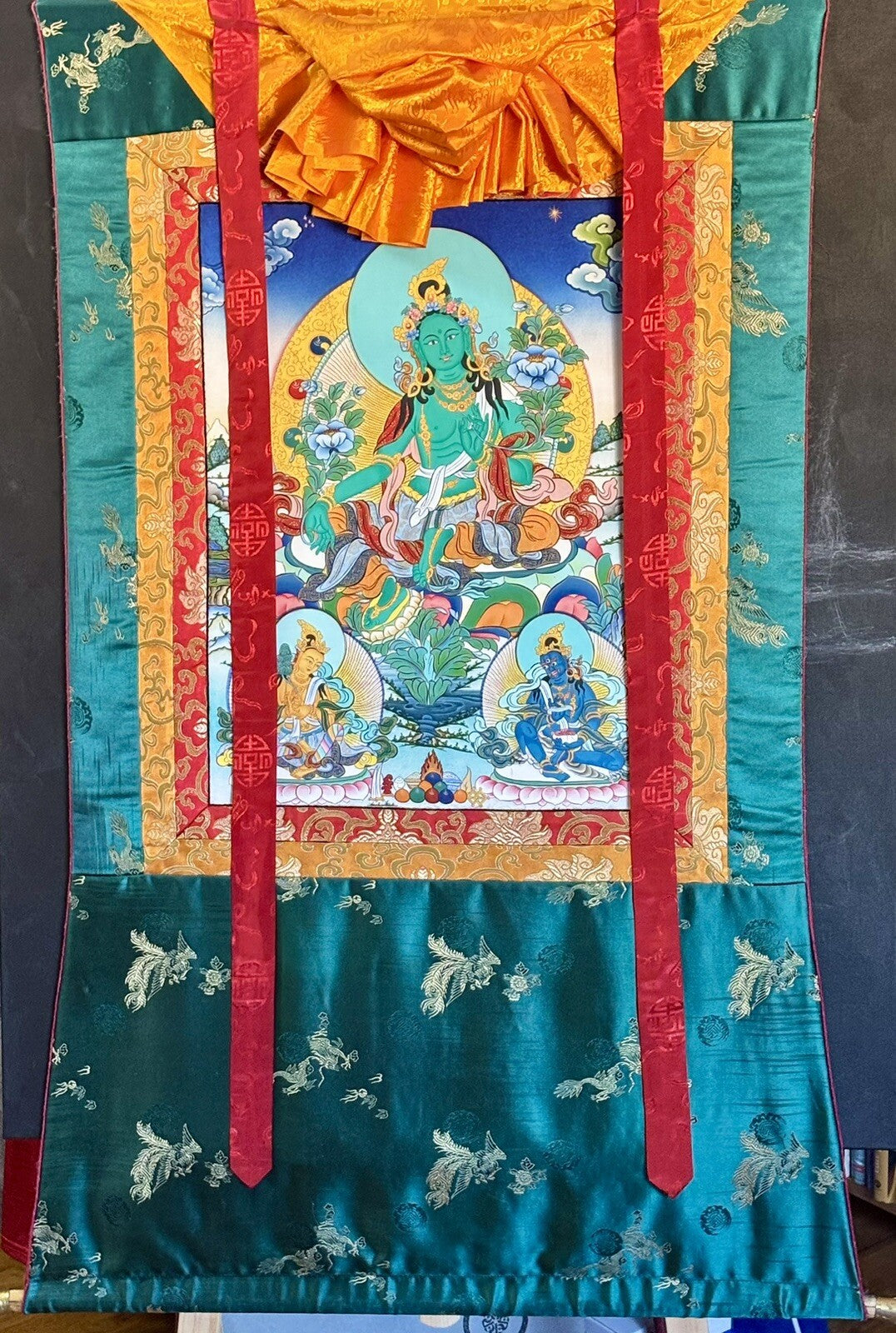 Tibetan Buddhist Thangka: Green Tara, Spiritual Meditation, OM, Ritual, 3 5