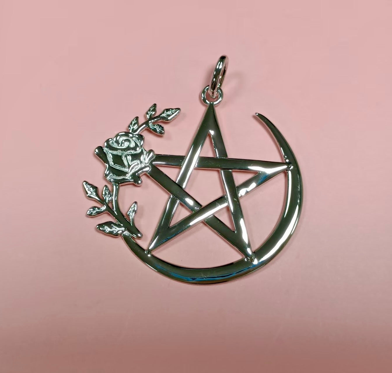 Sterling Silver Rose Pentagram Pentacle FREE Necklace Occult Vintage Pagan Wicca Witchcraft Fine Quality Jewelry