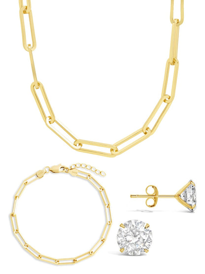 Sterling Silver Paperclip & Everyday Studs Jewelry Bundle