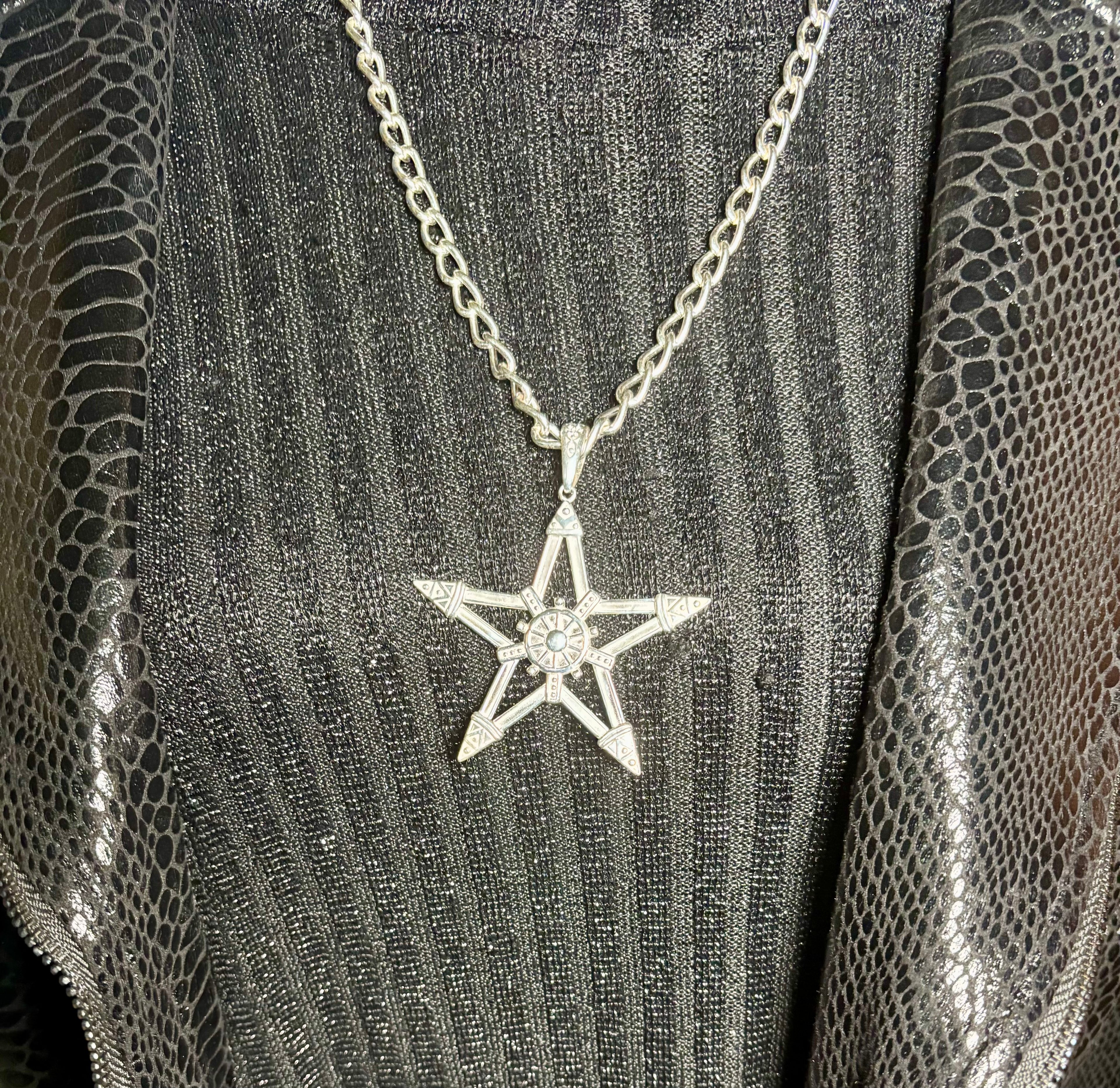 Sterling Silver Pentagram Pentacle Necklace Wicca Witchcraft Pagen Norse