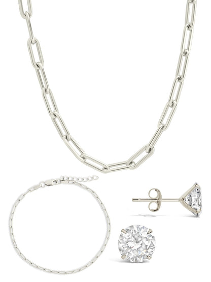 Sterling Silver Paperclip & Everyday Studs Jewelry Bundle