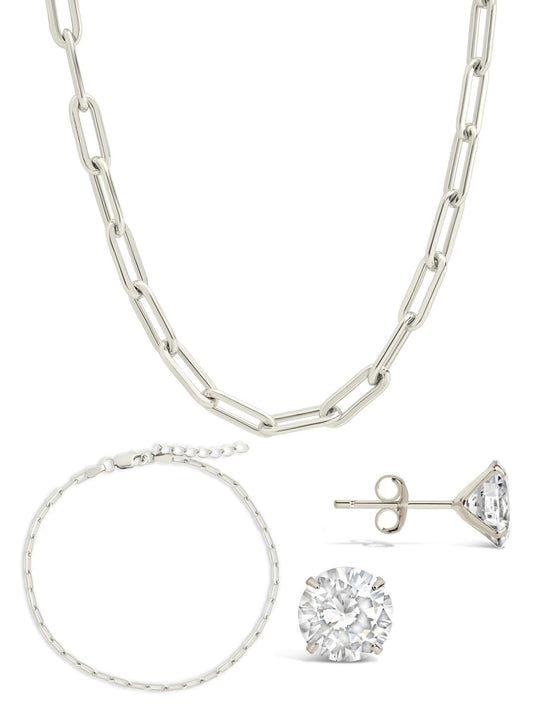 Sterling Silver Paperclip & Everyday Studs Jewelry Bundle