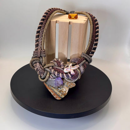 Alex And Lee Multi Gemstone And Cord Statement Bib Necklace: Collectors Item
