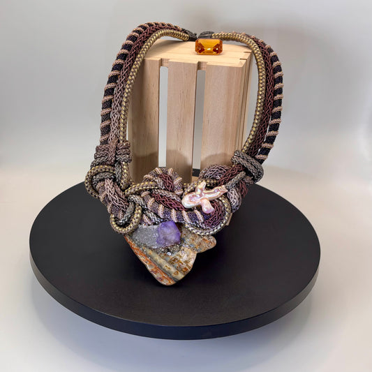 Alex And Lee Multi Gemstone And Cord Statement Bib Necklace: Collectors Item