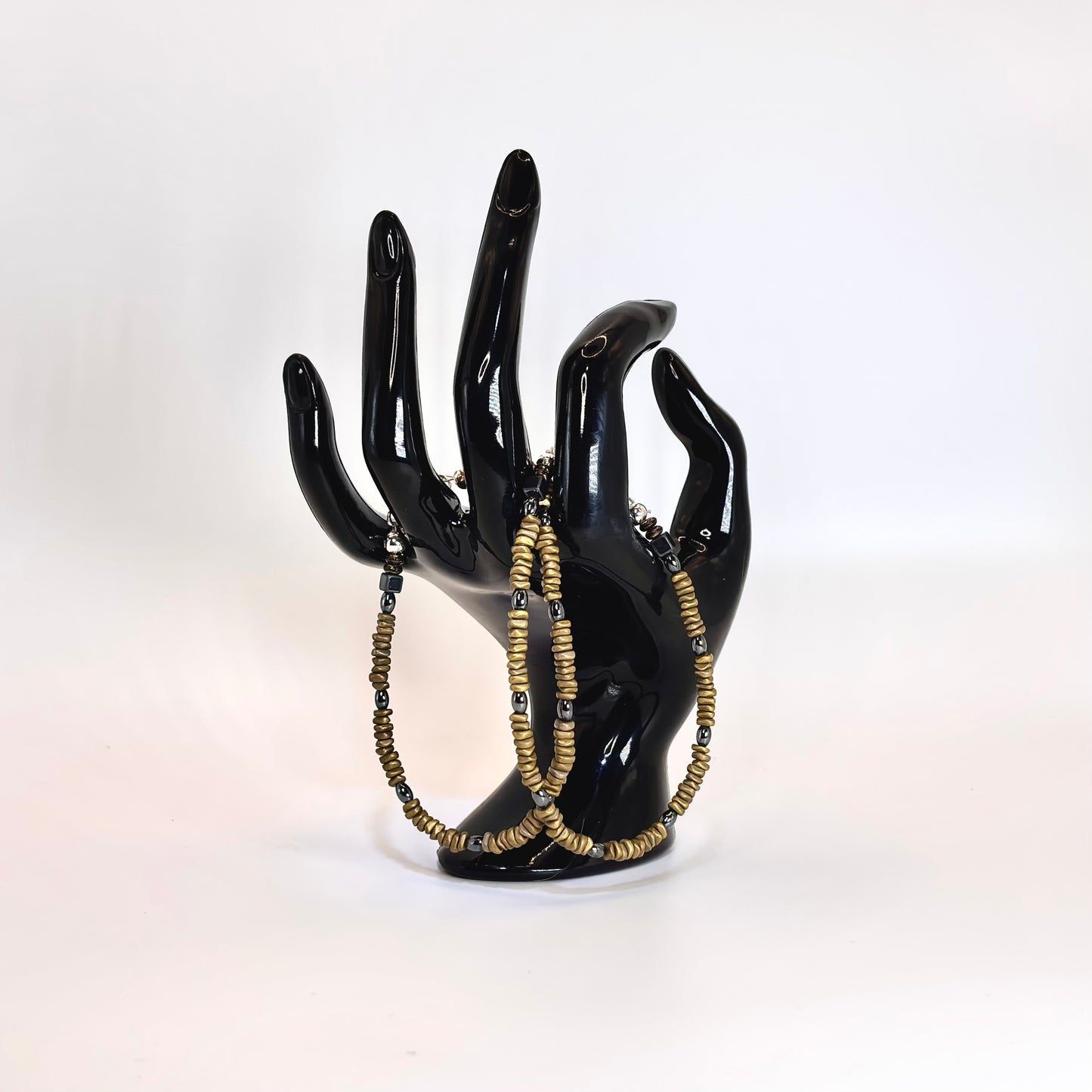 Silver And Gold Hematite Bracelets: Egyptian, Handmade, artisan jewelry