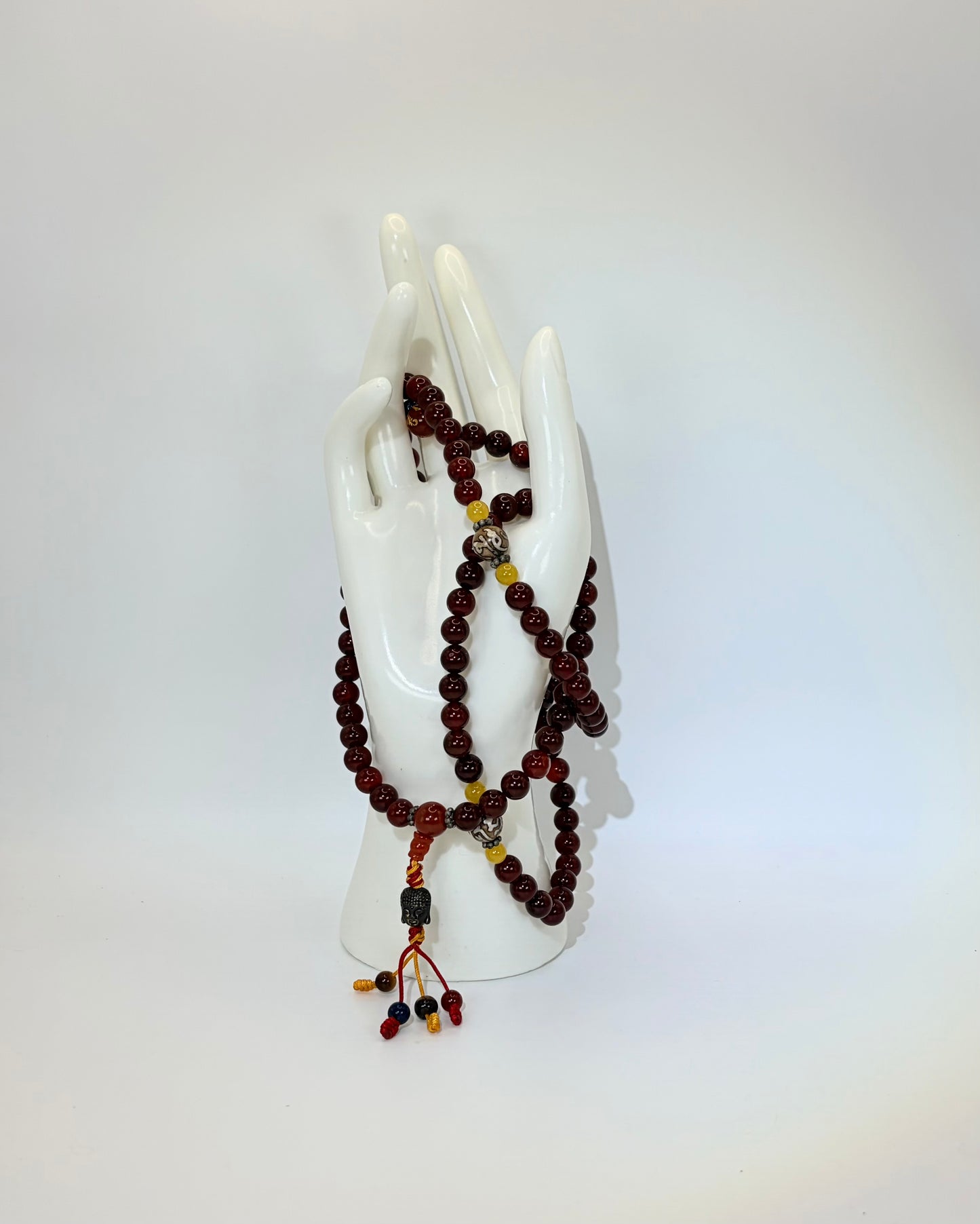 Spiritual Gift Set: Prayer Wheel, 108 Carnelian Mala, OM Pendant, Rose Gold Necklace, Gift