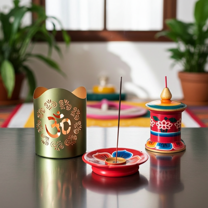 Gift Set Prayer Wheel Candle Holder Incense Spiritual Healing Meditation