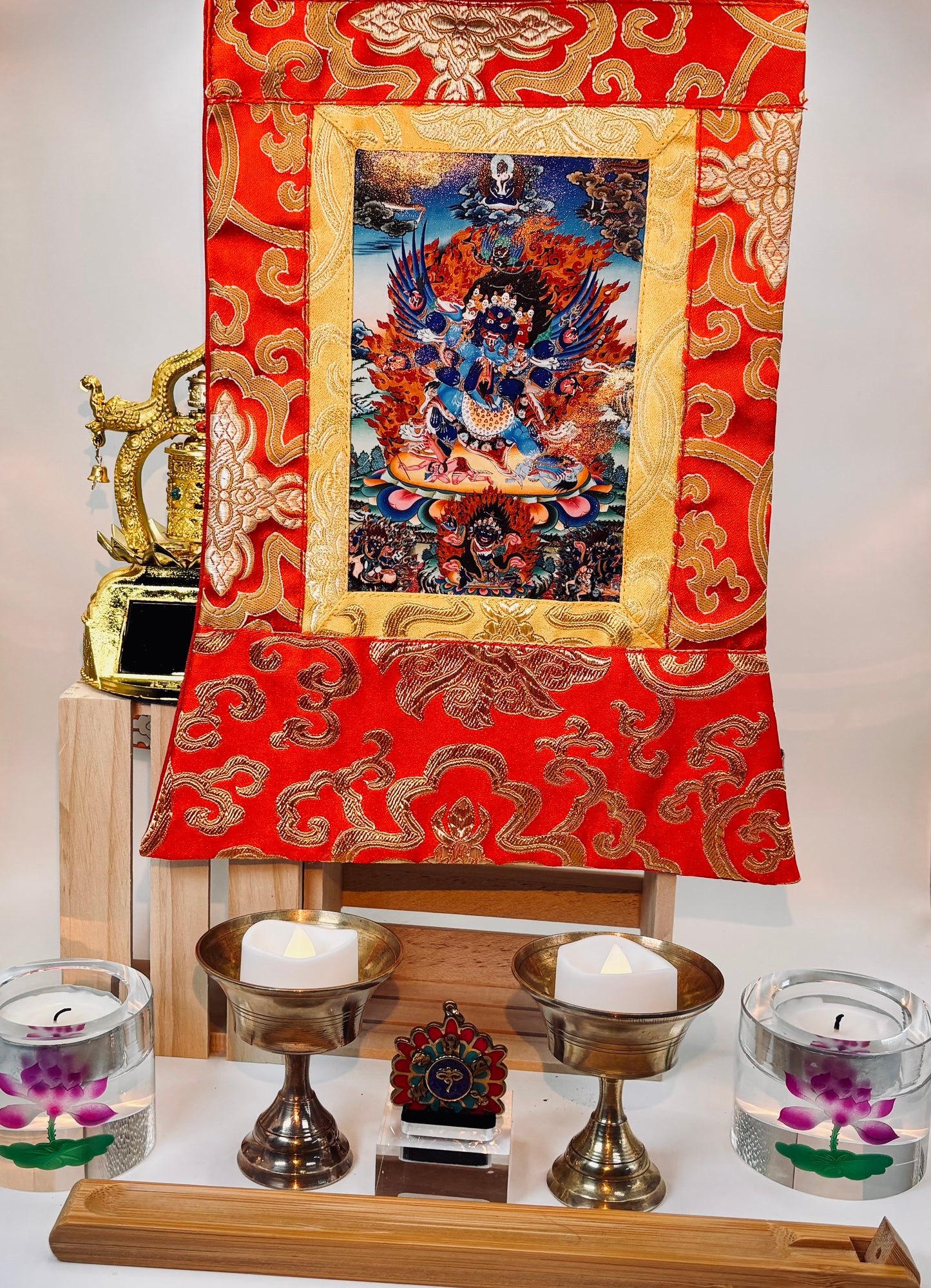 Buddhist Gift Set: Tibetan Incense, Solar Prayer Wheel, Candle Holder, Necklace, Pendant, Gift