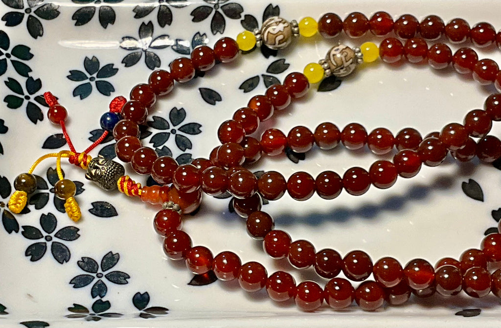 Mala Prayer Beads Buddhist Fancy Carnelian 108 beads