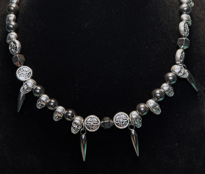 Sterling Silver Hematite Necklace: Choker, Gothic, Hematite, Skulls, Goth