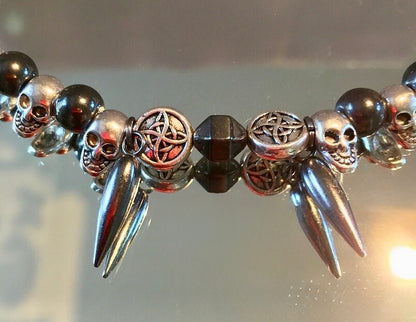 Sterling Silver Hematite Necklace: Choker, Gothic, Hematite, Skulls, Goth