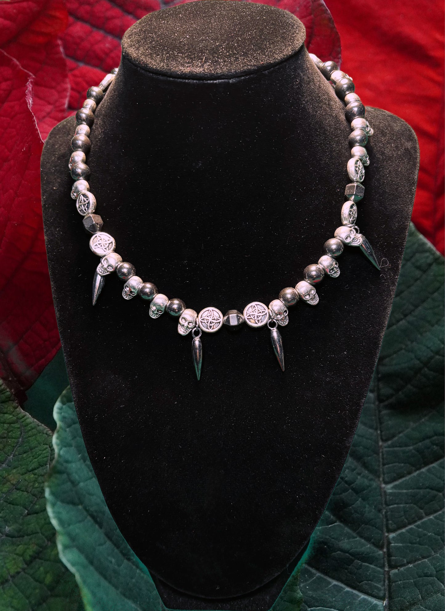 Sterling Silver Hematite Necklace: Choker, Gothic, Hematite, Skulls, Goth