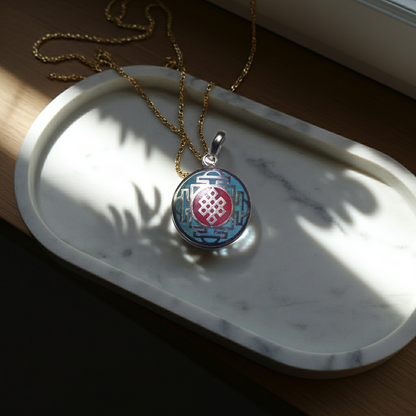 Tibetan Sterling Silver Necklace Gift Set: Everlasting Knot Turquoise Silver Coral Handmade