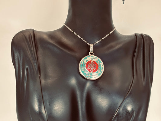 Tibetan Sterling Silver Necklace Gift Set: Buddhist Jewelry, Buddha, Everlasting Knot, Turquoise, Silver, Coral