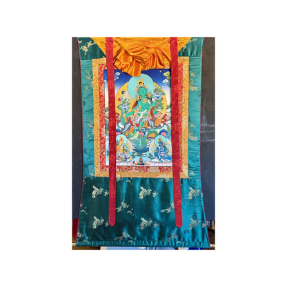 Tibetan Buddhist Thangka: Green Tara, Spiritual Meditation, OM, Ritual, 3 5
