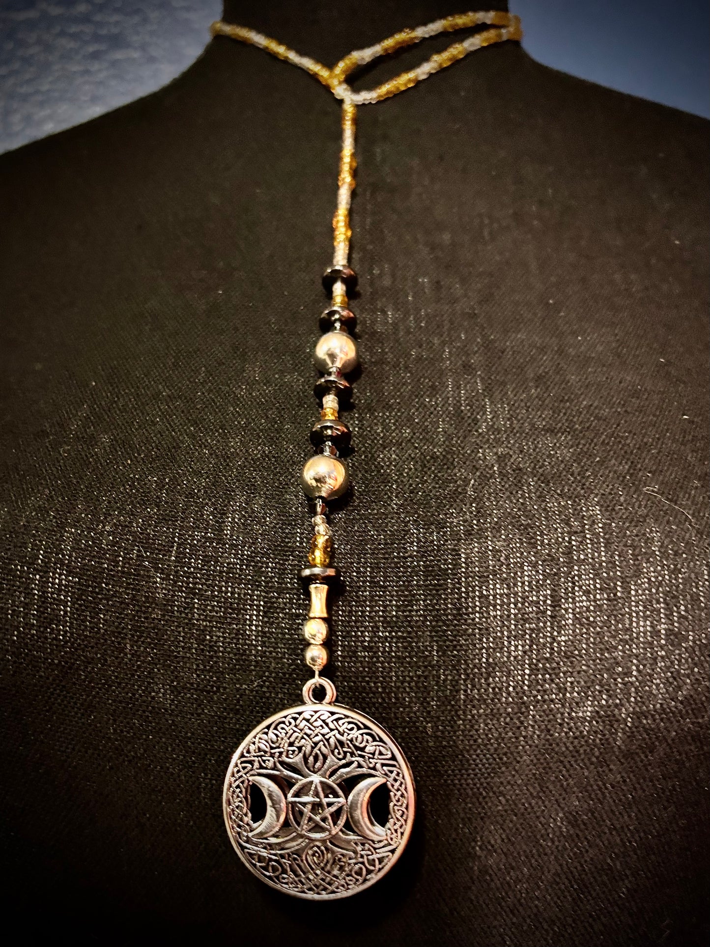 Sterling Silver Goddess Necklace: Pentacle, Pentagram, Hematite, Witchcraft jewelry, Wiccan￼￼￼
