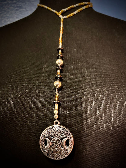 Sterling Silver Goddess Necklace: Pentacle, Pentagram, Hematite, Witchcraft jewelry, Wiccan￼￼￼