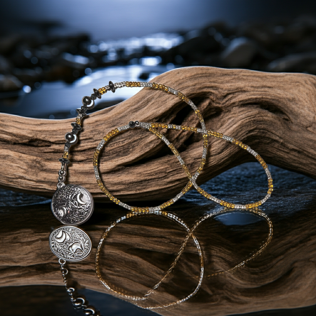Sterling Silver Goddess Necklace: Pentacle, Pentagram, Hematite, Witchcraft jewelry, Wiccan￼￼￼