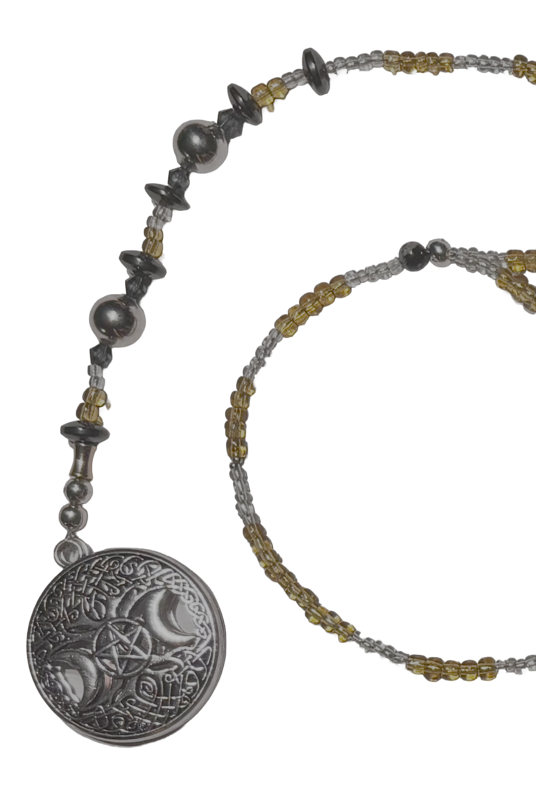 Sterling Silver Goddess Necklace: Pentacle, Pentagram, Hematite, Witchcraft jewelry, Wiccan￼￼￼