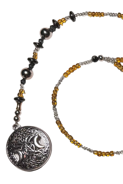 Sterling Silver Goddess Necklace: Pentacle, Pentagram, Hematite, Witchcraft jewelry, Wiccan￼￼￼