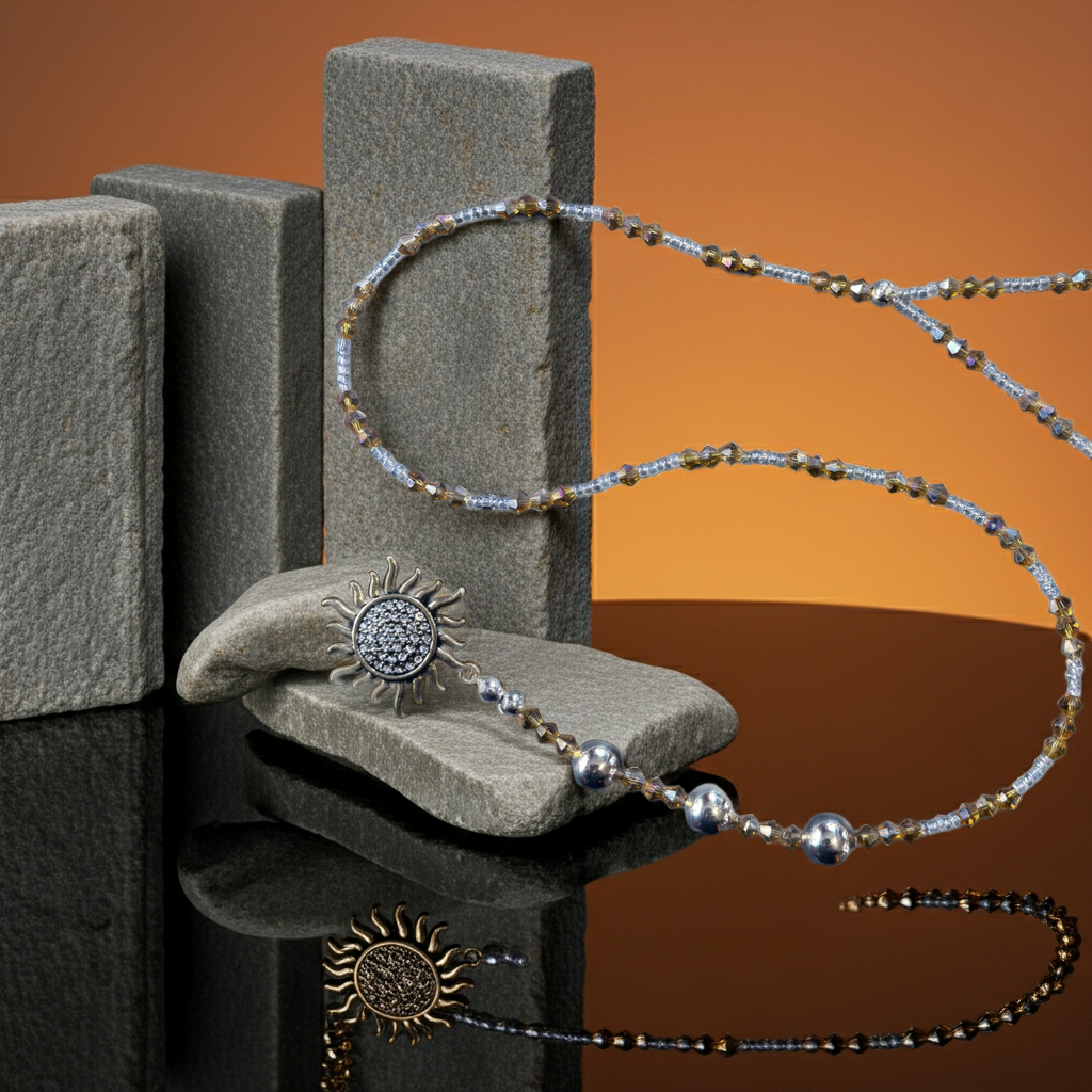 Sterling Silver and Gold Sun Necklace: Vintage, Artisan Jewelry