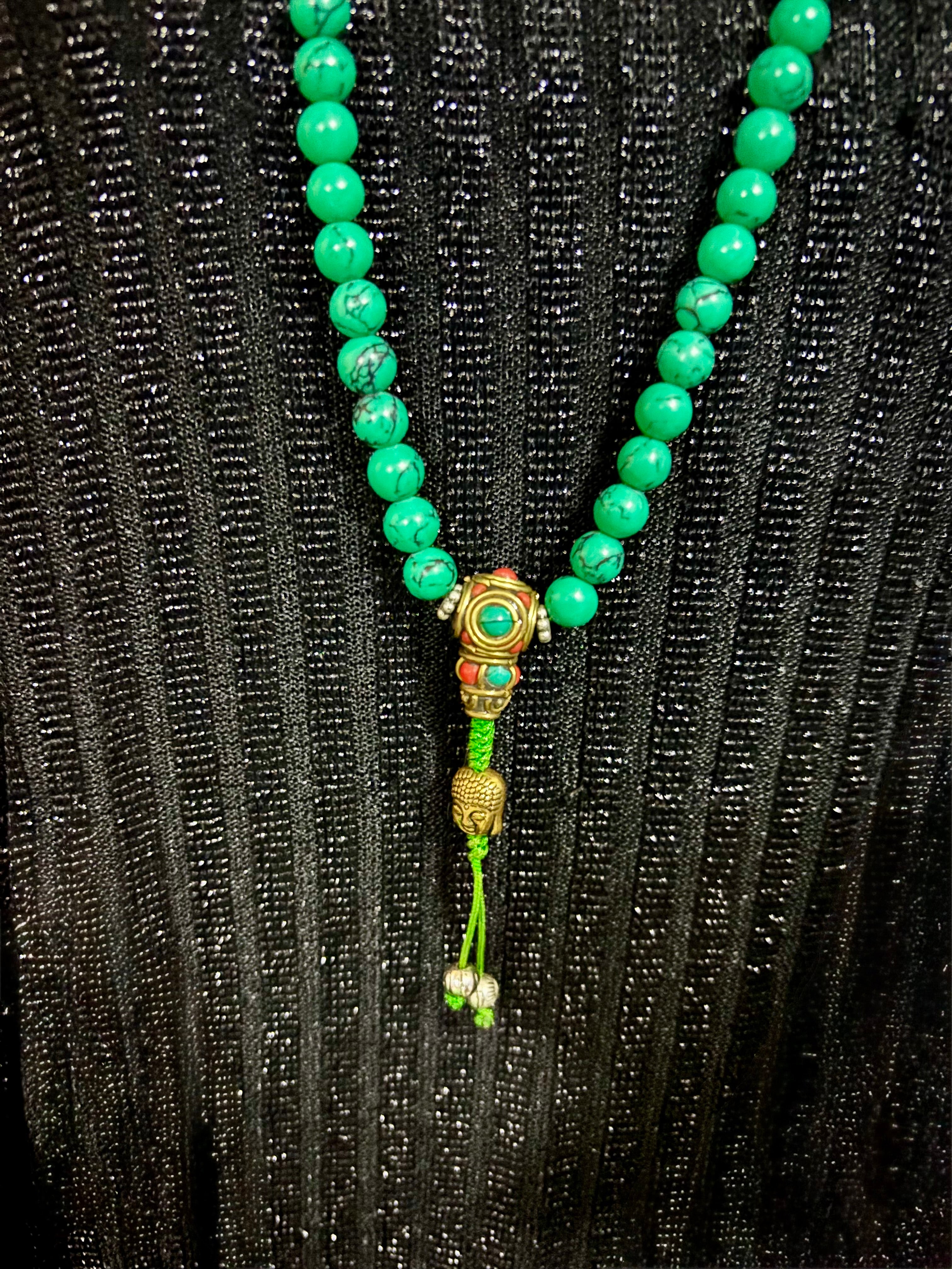 Tibetan Turquoise Mala Real 108 Buddhist Prayer Beads Spiritual Meditation Buddha