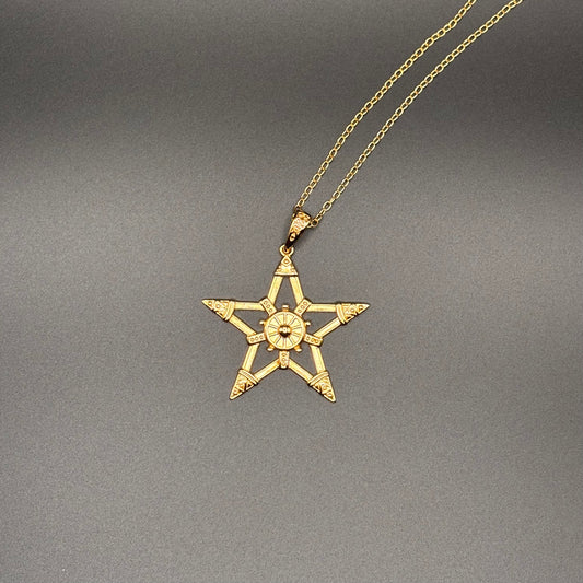 Sterling Silver and Gold Pentagram Star Pentacle Necklace: Spiritual Wiccan Pagan Jewelry