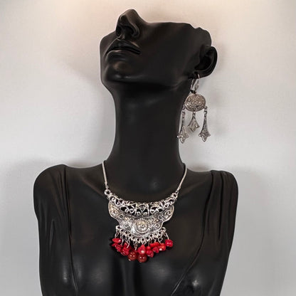 Tibetan Silver Necklace Gift Set: Carnelian Handmade