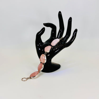 Sterling Silver Vintage Rose Quartz Bracelet: statement piece. #gift, #everyone, #fashion, #jewelry