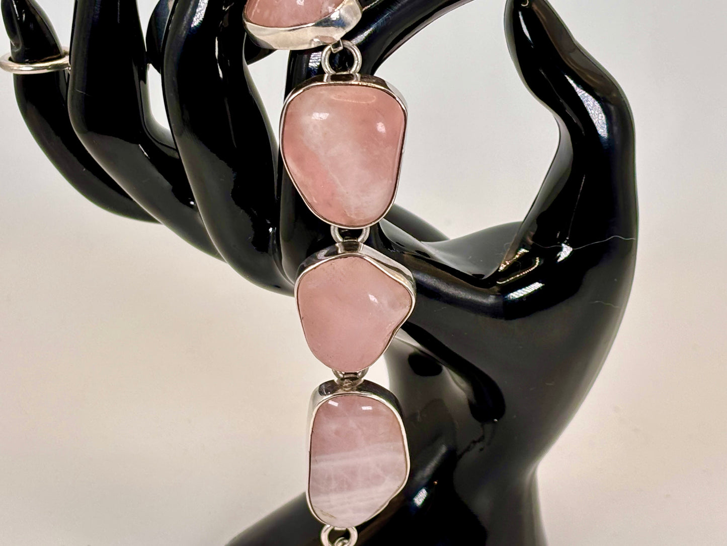 Sterling Silver Vintage Rose Quartz Bracelet: statement piece. #gift, #everyone, #fashion, #jewelry