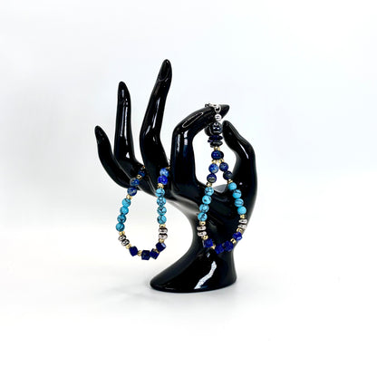 Sterling Silver Bracelets Set: Handmade, Turquoise, Lapis Lazuli, Aquamarine, Tiger's Eye, Apatite, Onyx, Hematite