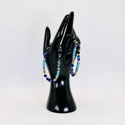 Sterling Silver Bracelets Set: Handmade, Turquoise, Lapis Lazuli, Aquamarine, Tiger's Eye, Apatite, Onyx, Hematite