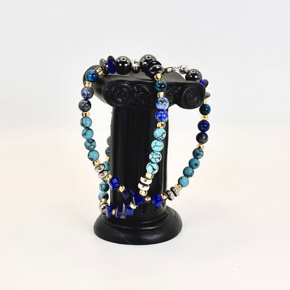 Sterling Silver Bracelets Set: Handmade, Turquoise, Lapis Lazuli, Aquamarine, Tiger's Eye, Apatite, Onyx, Hematite