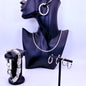 Rhodium Plated Stainless Steel Hoop Earrings, Chain Necklace, Link Bracelet | 9in Bracelet, 18in Necklace