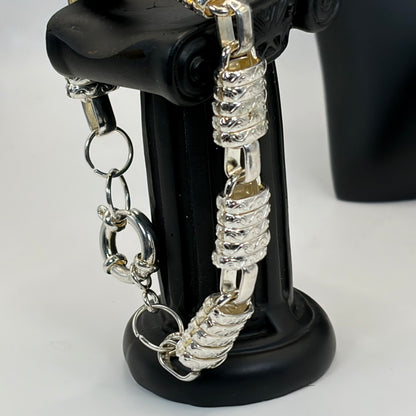 Rhodium Plated Stainless Steel Hoop Earrings, Chain Necklace, Link Bracelet | 9in Bracelet, 18in Necklace