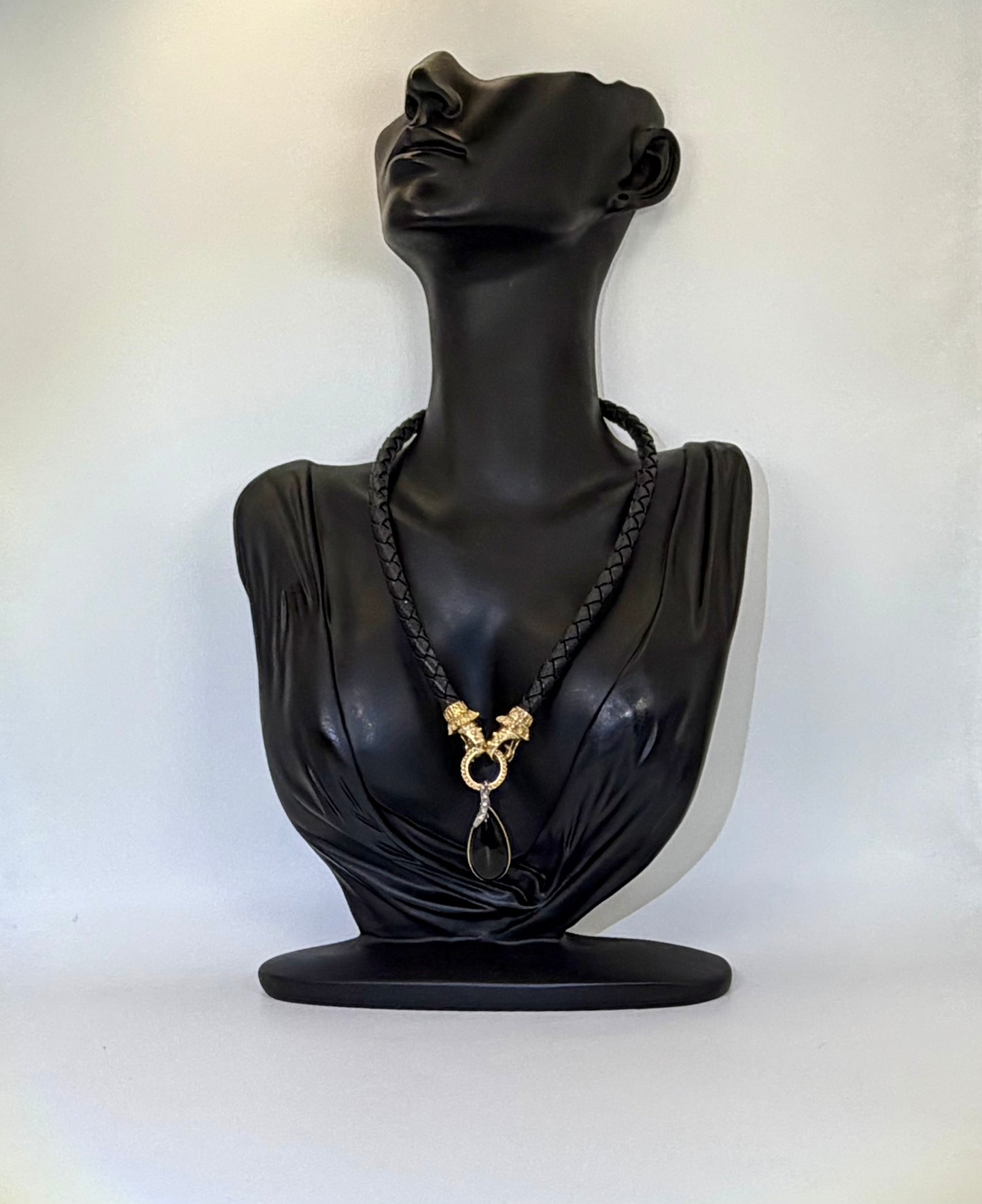 18K Gold-Tipped Onyx & Diamond Vintage Choker: #everyone, #gift, #vintage, #jewelry – Braided Leather Statement Necklace