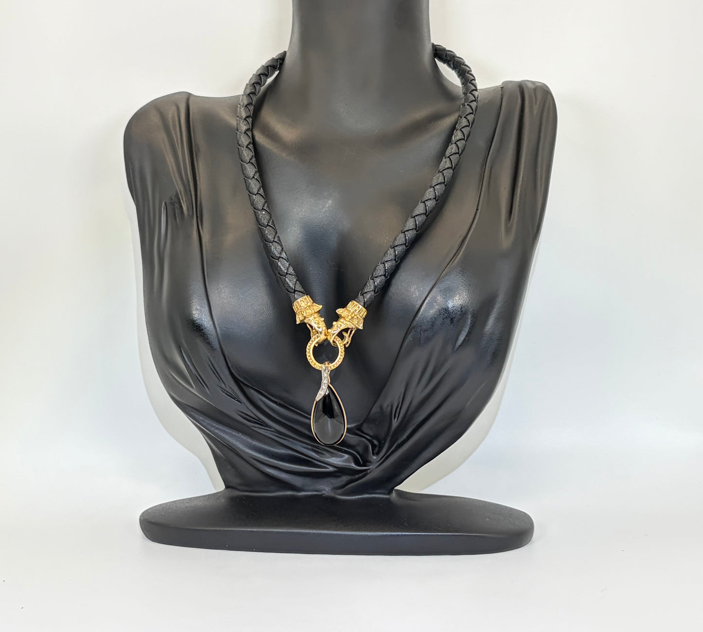 18K Gold-Tipped Onyx & Diamond Vintage Choker: #everyone, #gift, #vintage, #jewelry – Braided Leather Statement Necklace
