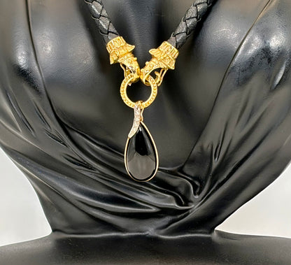 18K Gold-Tipped Onyx & Diamond Vintage Choker: #everyone, #gift, #vintage, #jewelry – Braided Leather Statement Necklace