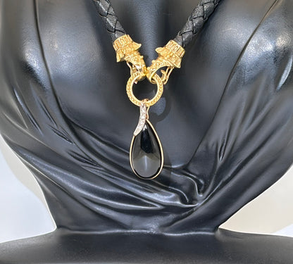 18K Gold-Tipped Onyx & Diamond Vintage Choker: #everyone, #gift, #vintage, #jewelry – Braided Leather Statement Necklace