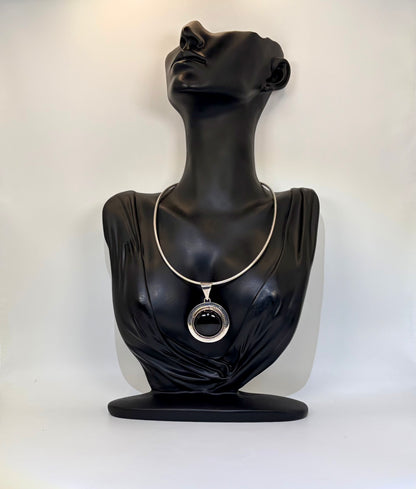 Sterling Silver Onyx Disc Pendant Necklace: Vintage, Statement jewelry, #Fashion, #Jewelry, #Everyone
