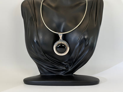 Sterling Silver Onyx Disc Pendant Necklace: Vintage, Statement jewelry, #Fashion, #Jewelry, #Everyone