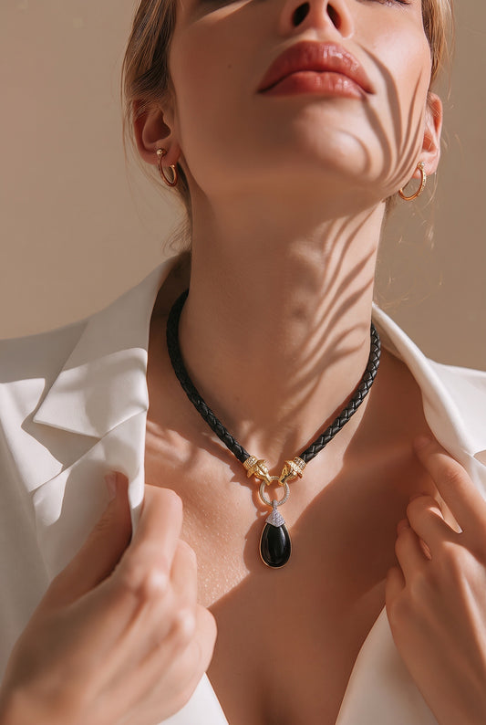 18K Gold-Tipped Onyx & Diamond Vintage Choker: #everyone, #gift, #vintage, #jewelry – Braided Leather Statement Necklace