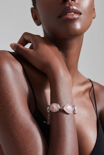 Sterling Silver Vintage Rose Quartz Bracelet: statement piece. #gift, #everyone, #fashion, #jewelry
