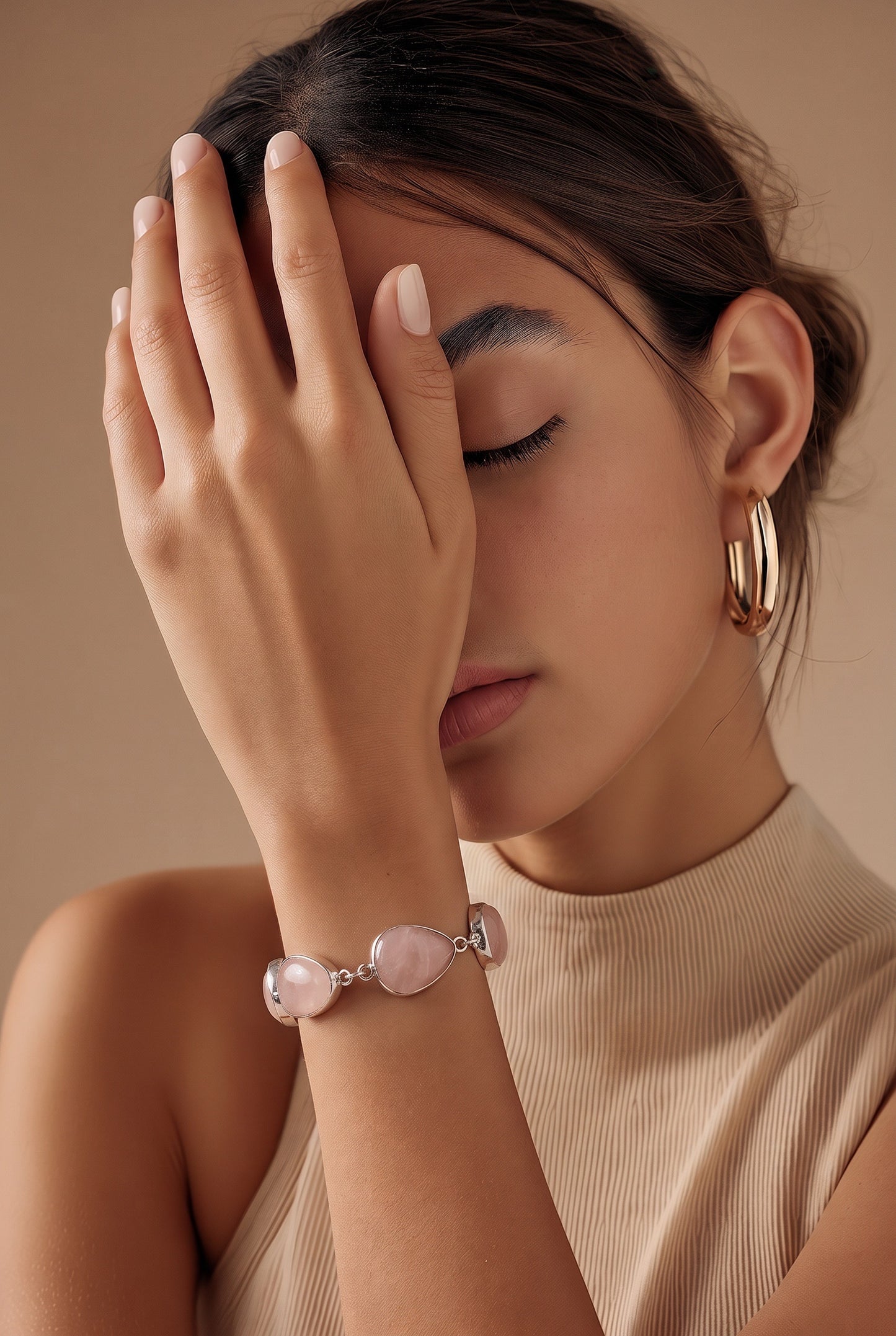 Sterling Silver Vintage Rose Quartz Bracelet: statement piece. #gift, #everyone, #fashion, #jewelry