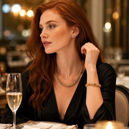 Gold necklace, bracelet and amethyst jewelry set: Statement jewelry, #Fashion, #Jewelry, #Everyone