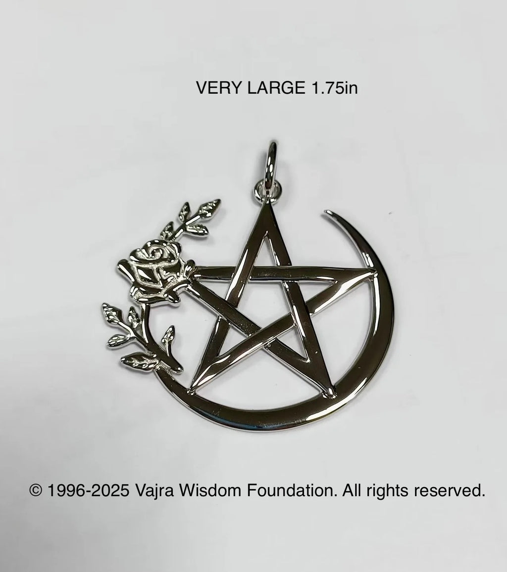 Sterling Silver Rose Pentagram Pentacle FREE Necklace Occult Vintage Pagan Wicca Witchcraft Fine Quality Jewelry
