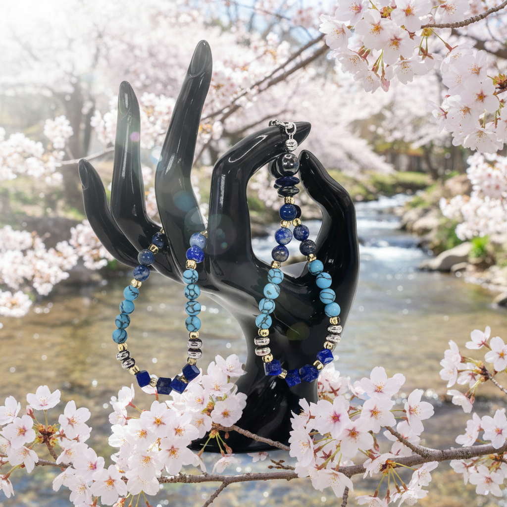Sterling Silver Bracelets Set: Handmade, Turquoise, Lapis Lazuli, Aquamarine, Tiger's Eye, Apatite, Onyx, Hematite